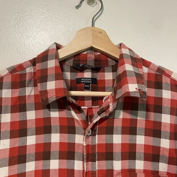 George Modern Button-Up Orange Brown  & White Plaid Shirt: - Medium - Picture 3 of 9
